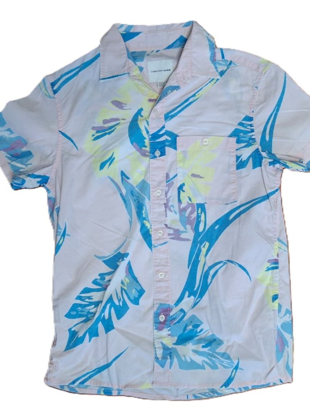 American Eagle Men's Flex Short Sleeve Tropical Palm & Wave Print Shirt, Size XS